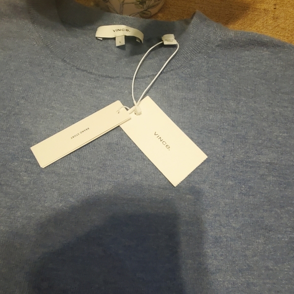 VINCE NWT CASHMERE WOMEN'S RIBBED TRIM TANK TOP LIGHT  BLUE TOP BLOUSE - Large - Picture 10 of 12